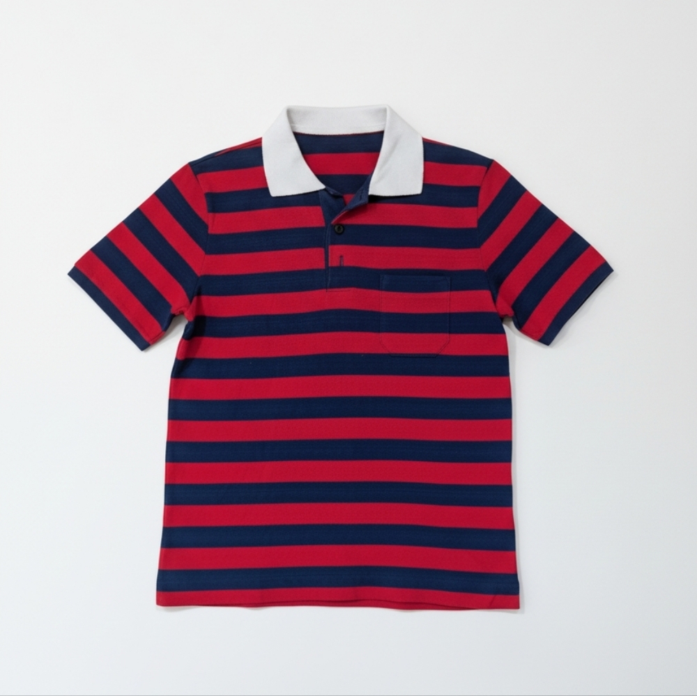 Vintage Retro Rugby 80s Striped Polo Mens Preppy Mens Red Blue M
